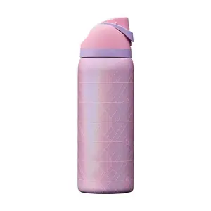 32oz Embossed Geometric Print Water Bottle, Food-Safe Stainless Steel, Leak-Proof Flip Lid, Keeps Drinks Cold All Day, Ideal for Daily Use or Gifting to Minimalist Friends & Partners