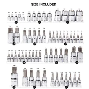 60-Pieces Master Grade Torx Screwdriver Bit Socket & External Torx Socket Set, S2 & Cr-V Steel, E4-E24, T6-T70, TT6-TT70, TP8-TP60 Automotive Motorcycle Car Repair Sheet Metal Hand Tool Wrench, Easy Transport