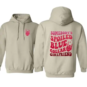 Somebody’s Spoiled Blue Collar Girlfriend Hoodie – Funny Country Girl Sweatshirt, Cute Workwear Style Pullover, Gift for Girlfriend, Pink Graphic