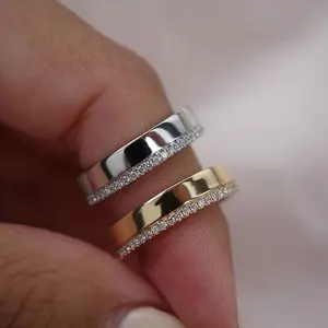 Effinny Round Cut Golden Wedding Ring,5A Cubic Zirconia Stackable Ring for Women In Sterling Silver Outdoorfun