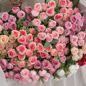 Artificial Rose Bouquet, 2 Bundles Faus Corsage DIY Decoration Ornaments, Decorative Flowers & Plants Ornaments for Home & Wedding Party Decor, Roses Bouquet, Fake Silk Flowers, Eternal Flower Bouquet