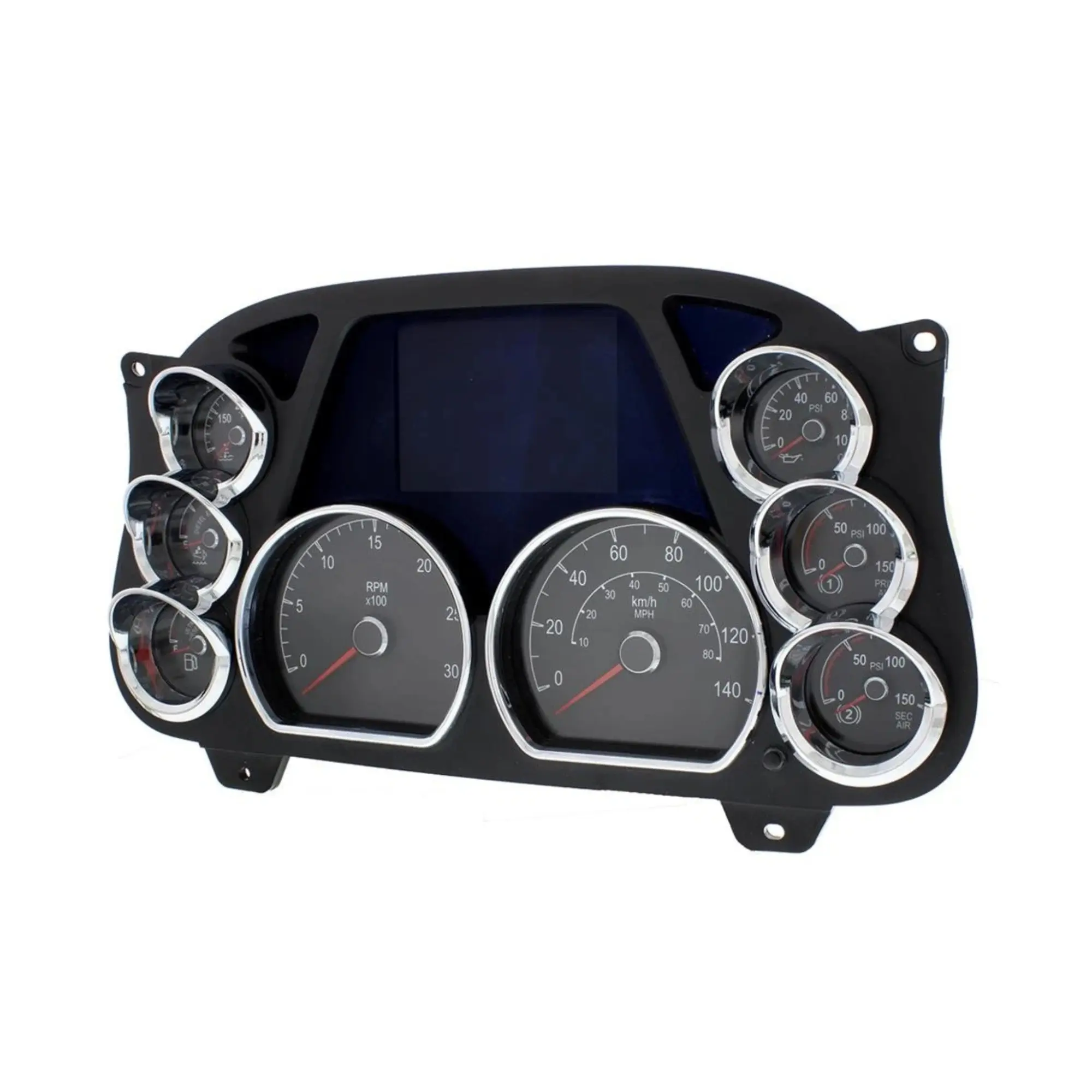 United Pacific Chrome Center Dash 3-Gauge Cluster Bezel with Visor, Car Accessories for Peterbilt 579