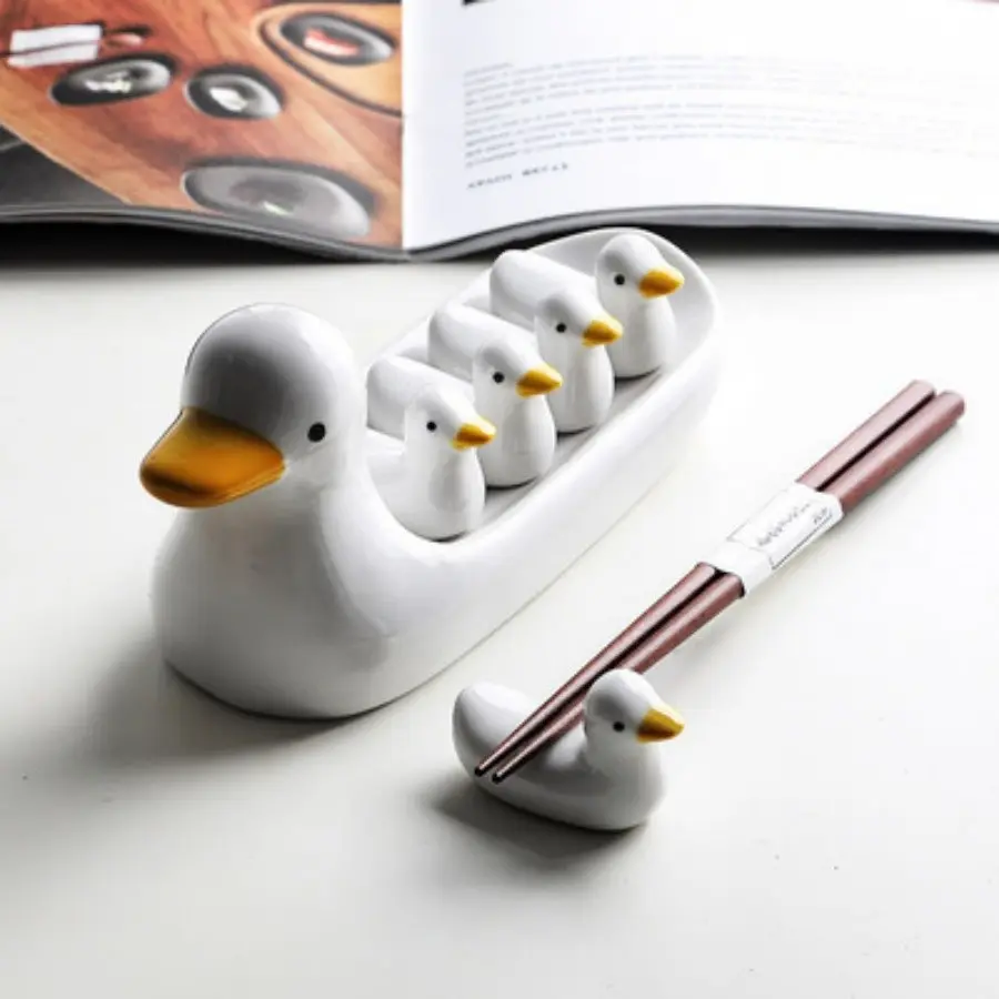 Cute Ceramic Chopstick Holder, Creative Duck Design, Japanese Kitchen Decor, Cartoon Rabbit Stand, Fun Dining Accessory, Home Use