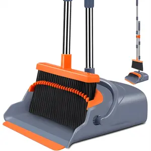 Popular Broom and Dustpan Set, Self-Cleaning with Dustpan Teeth Indoor&Outdoor Sweeping Ideal for Dog Cat Pets Home Use Stand Up Broom and Dustpan Extendable broom and dustpan Adjustable broom handle Upright storage broom set Indoor multi-surface broom 23