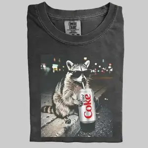 Comfort Colors Three Raccoons T-Shirt, Funny Soda Meme Graphic Tee, Vintage Retro Humor Shirt, Gift for Men, Women, Friends