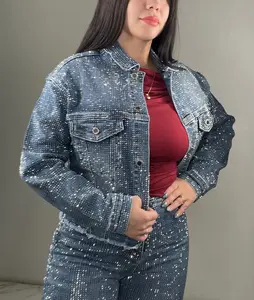 Eva's Rhinestone Medium Wash Denim Jacket with Sparkling Accents for Versatile Styling