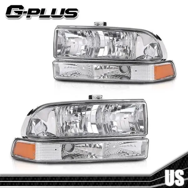 1 Pair of 100% Brand New & Durable Chrome Amber Corner Headlight Assemblies with Yellow Covers, Direct Bolt-On Bumper Lamps for 1998-2004 Chevy Blazer S10 G-PLUS, 1 Pair Of Headlights