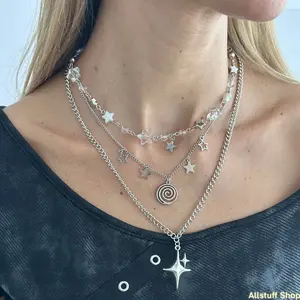 3-Piece Y2K Starburst Spiral Pendant Necklace Set, Retro Boho Layered Necklaces for Women, Party Wedding Holiday Jewelry