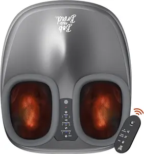 Bob and Brad Gray Foot Massager with Heat Therapy, Shiatsu Relaxation Deep Kneading Electric Feet Massager Machine with Remote for Plantar Fasciitis, Men Size 12,FSA HSA Eligible, Idea Gift
