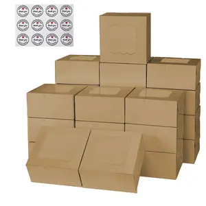 Cookie Boxes, Brown Bakery Boxes with Window 3.39'x3.39'x2.48' Cake Boxes for Gift Giving Pastry Dessert Cupcakes Candy Donut Packaging