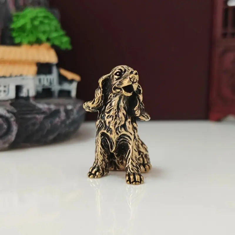 Cute Brass Long-Eared Poodle Desktop Decoration Figurine Craft Gift, Home/Car/Office Landscaping Animal Ornament, Collectible Gift, Collectible Figure Decor, Home Ornaments