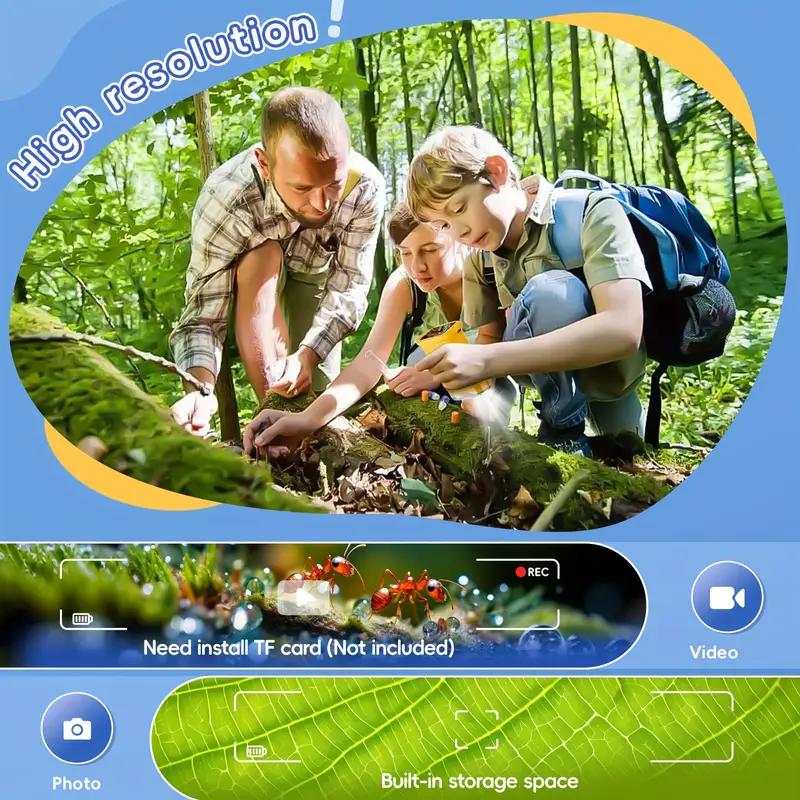 Kids Handheld Digital Microscope, 1000X Zoom 2.0 Inch IPS Screen Portable Microscope for Kids, Rechargeable Nature Exploration Toy, Educational Science Gift for Boys Girls Ages 3-12, Outdoor Observation Tool for Insects Plants