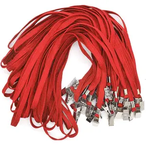 Red Lanyards 100 Pack Bulk Badge Lanyards with Clip  Flat Lanyard with Badge Lanyard Bulldog Clip