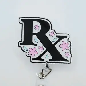 RX Prescription Glitter Acrylic Retractable Badge ID Reel Belt or Alligator Clip Perfect for Pharmacists and Pharmacy Techs
