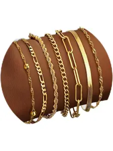 5-7 Pcs Chain Bracelets for Women,18K Gold Plated Stacking Bracelets,Twist Figaro Herringbone Chain Bracelets Adjustable,Charm Bracelets Set Silver Gold, Cuban Link Bracelet, Stackable Bracelet