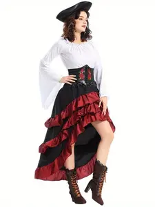 Halloween Costume Medieval Pirate Queen Corset Dress Ocean Captain Cosplay Outfit