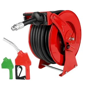 BreAro 3/4" x 66FT Retractable Diesel Fuel Hose Reel, 300 PSI Auto Rewind Fuel Hose Reel with Auto Shut-Off Nozzle, Heavy Duty Steel