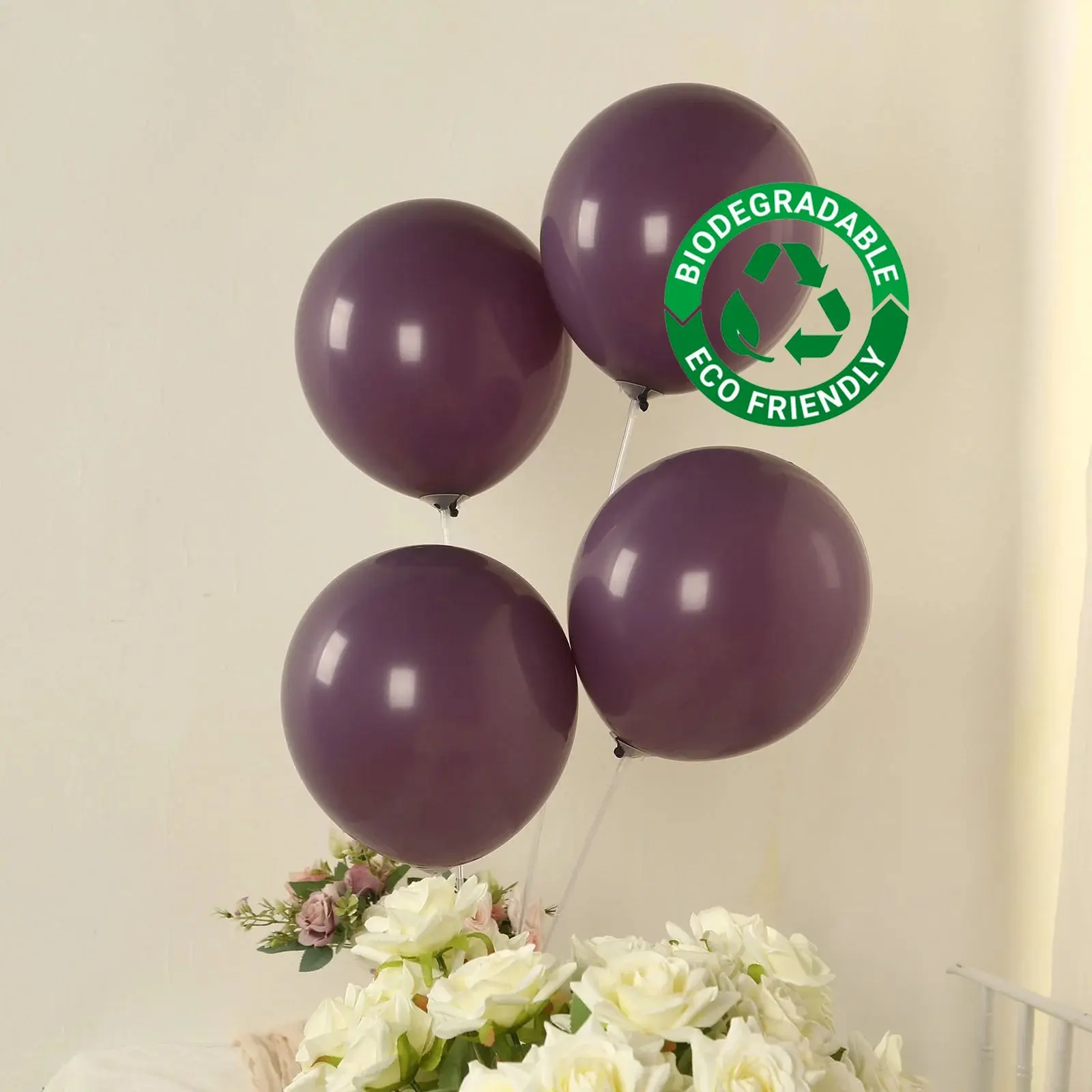 50-Pack 12-in Solid Matte Pastel Violet Amethyst Hangable Thick Latex Round Balloons, Biodegradable Eco-Friendly Party Supplies for Weddings, Birthdays & Home Festivities