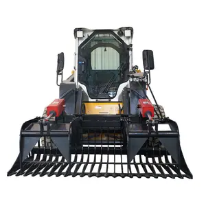 LANDY 72" Skid Steer Rock Grapple Bucket, Heavy Duty Spec Attachment with Metal Teeth, Twin Cylinder Arm, Quick Attach Kit for Rock Clearing Jobs