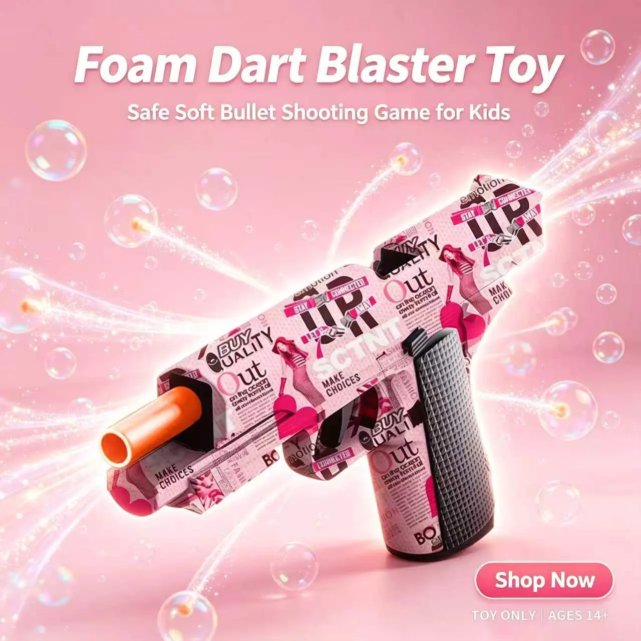 Pink Graffiti Tactical Foam Dart Blaster Pistol, Easy Reload Soft Dart Toy, Recreational Backyard Shooting Toy for Teens Ages 14+, Toy Only Not A Real Gun