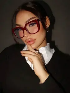 1pc Ladies Burgundy Square PC Frame Vintage Plain Non-Prescription Glasses Suitable For Daily Wear Clear Glasses Accessories, School Glasses Accessories For Women