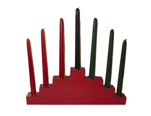 Kwanzaa Kinara -Red Wooden Kinara    & Mishumaa Saba with Gold Finish LIMITED EDITION