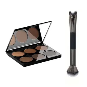 MAYCHEER 6-Color Contouring & Highlighting Palette + 2-in-1 Dual-Ended Brush Set, Includes U-Shaped Nose Contour Brush for Foundation & Concealer, Matte Sculpting Makeup Kit, Matte Bronzer