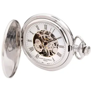 Charles-Hubert Paris  Stainless Steel White Dial Mechanical Pocket Watch