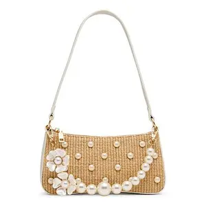 Betsey Johnson Raffia Faux Pearl Shoulder Bag