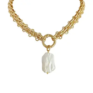 Vintage Styles Choker Chain Necklace Featuring Freshwater Pearls Pendant