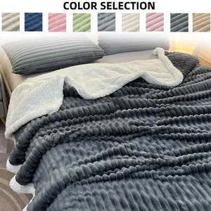 Plush Soft Deep Lamb Fleece Blanket, Cozy Throw Blanket, King Queen Size, Reversible Double Layer Striped, No Shedding, Perfect Gift