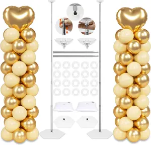 Upgraded Balloon Column Stand Kit, 7 Feet Height Adjustable Balloon Tower Pillar with Reusable Metal Telescopic Design for Graduation, Wedding, Baby Shower, Birthday Party Decoration