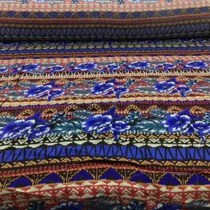 Challis Rayon Apparel Fabric Tropical Floral Aztec Blue Teal Orange Red E421