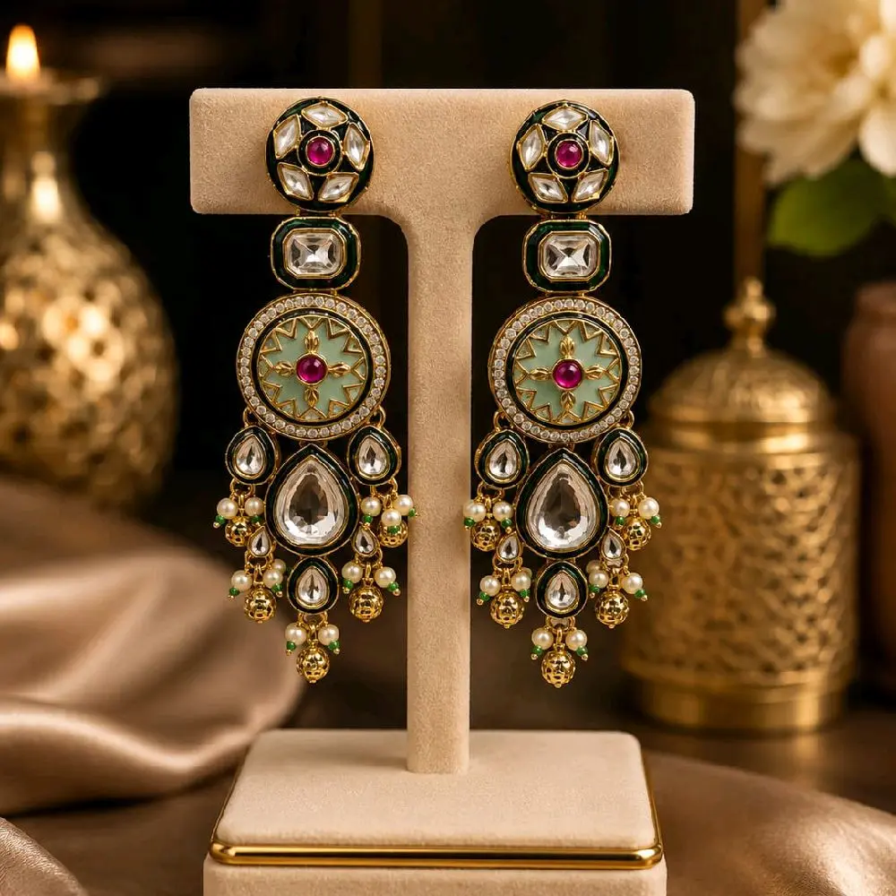 Kundan Chandelier Earrings, Uncut Design