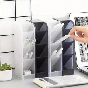 Office School Desk Organizer with 4 Compartments High Volume Space Saving Stationary Organizer Holder Holds Pens Makeup Brushes Black Transparent Frosted Office Desk Accessories
