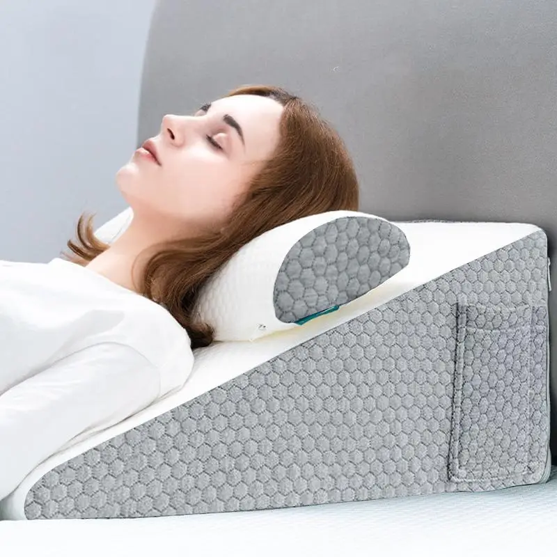 Wedge Pillow for Sleeping, Elevated Body Pillow for Back Support, Acid Reflux, Leg, Neck Pain, Snoring, Triangle Pillow Wedge - Memory Foam Top Grey