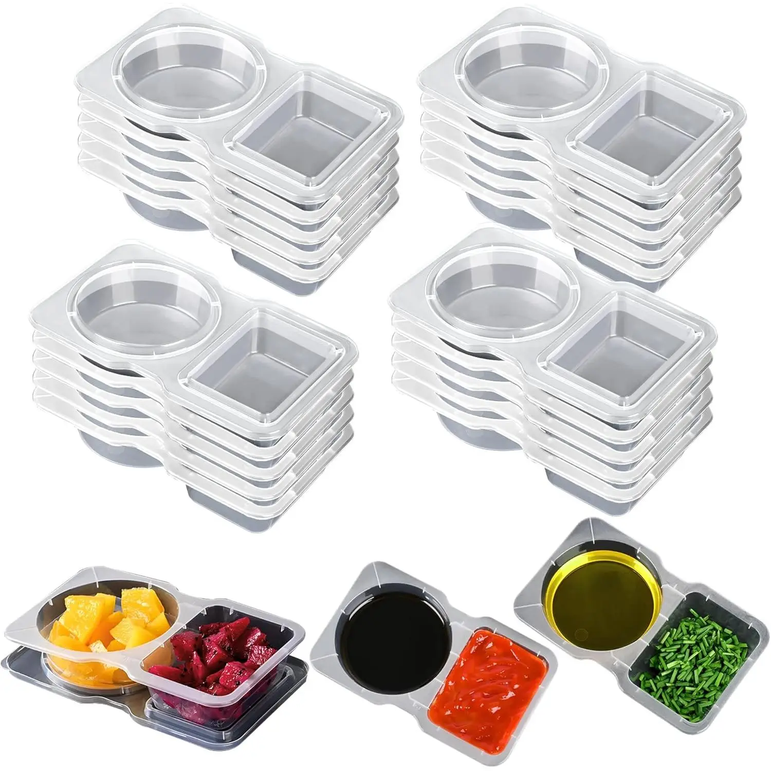 Double Compartment Condiment Container Set - 20PCS Reusable Snack Container with Lids, Includes Various Condiments and Kitchen Seasoning - Utensils