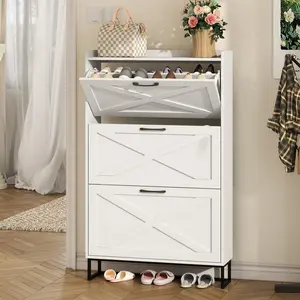 Shoe Storage Cabinet with  Flip Drawers, Freestanding Organizer with Metal Legs for Entryway, Narrow Shoe Rack Cabinet outdoorfun