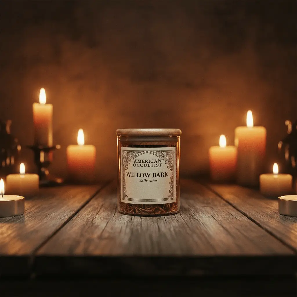 American Occultist White Willow Bark Jar Canister 4 oz Glass with Bamboo Lid for Healing Purification Emotional Release & Lunar Magick