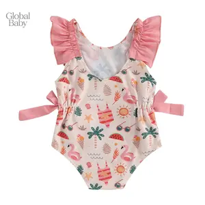 Global Baby Toddler Girl Summer Tank Swimsuit Shell Print Romper Sleeveless U-Neck Bathing Suit Ruffled Beachwear Toddler Girl Sleeveless Floral/Strawberry Print Romper Swimwear