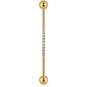 14G CZ Industrial Barbell Earrings for Women Men Surgical Steel Cubic Zircon Industrial Bar Long Cartilage Helix Piercing Barbell Earrings Industrial Piercing Jewelry