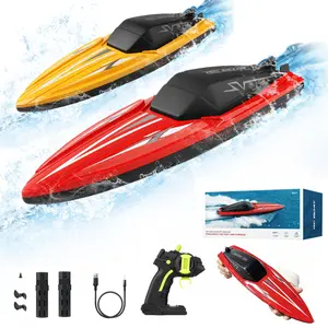 Remote Control Boat Toy for Kids, 10KM/H High Speed Boat with LED Lights for Pools Lakes River, 2.4Ghz Control, Waterproof Water Toys, 2 Rechargeable Batteries
