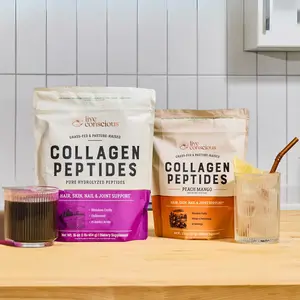 Live Conscious Collagen Peptides Powder - Peach Mango & Unflavored - Types I & III Hydrolyzed Bovine Collagen - For Hair, Skin, Nail & Joint Support