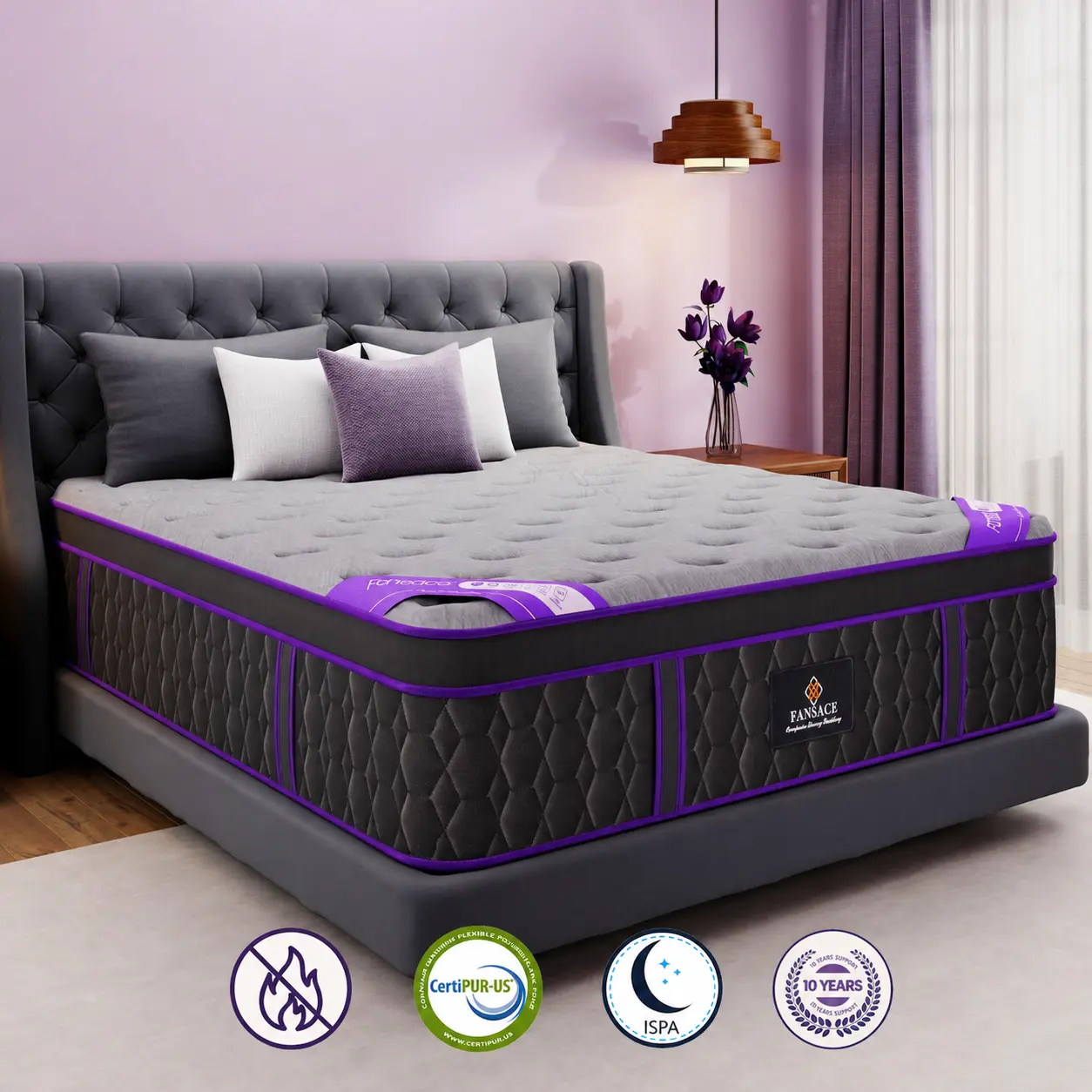 FANSACE 16 inch Queen/King Size Euro Top Hybrid Mattress,Mattress in a Box,Medium Firm Spring Mattress with Lumbar Support,Gel Cooling High Quality Mattress for Home & Hotels,Fiberglass Free Interior Cover,Customer First Choice