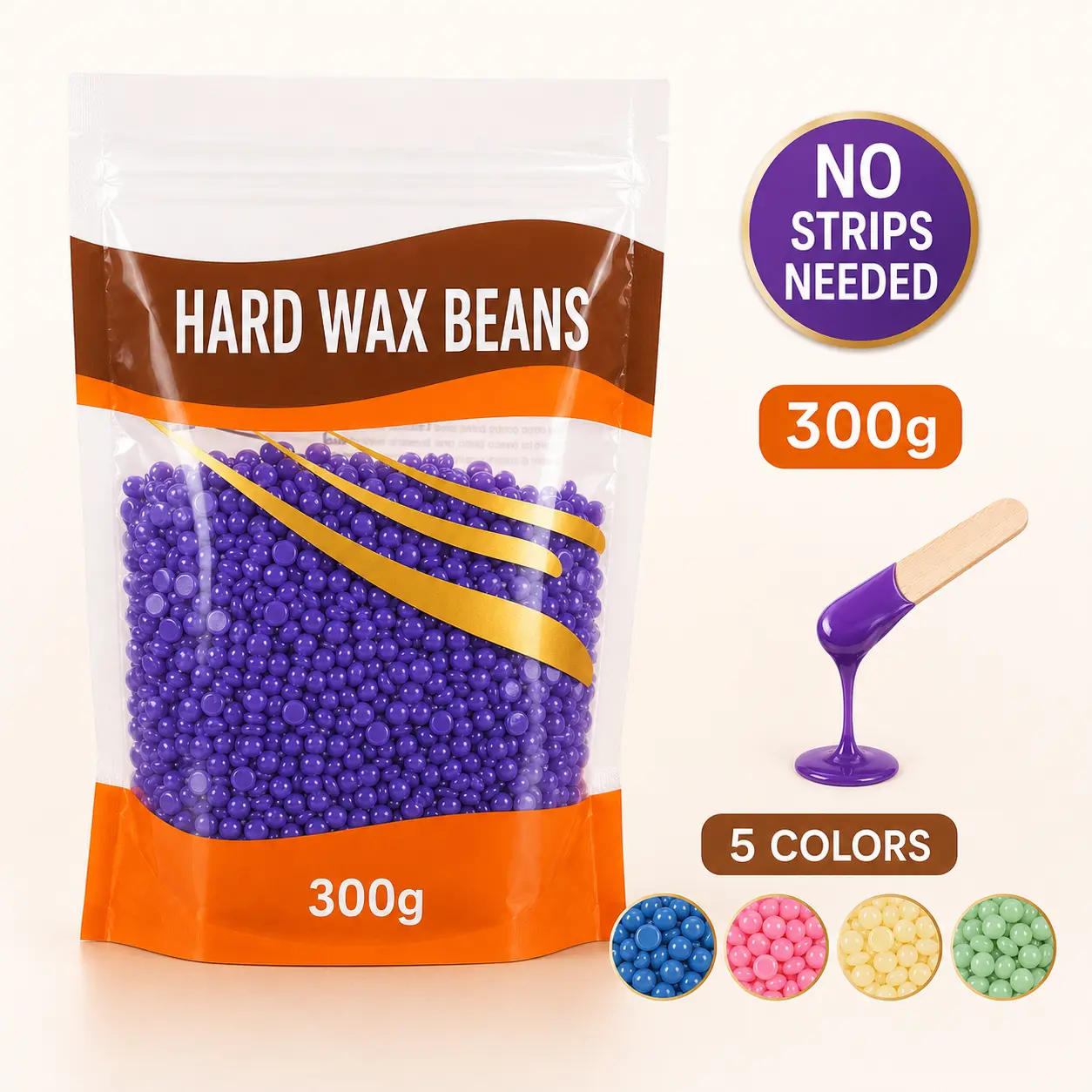 300g/10.6oz Hard Wax Beads for Hair Removal,Gentle Hard Wax Kit Peel-Off Waxing Beads for Facial and Full Body