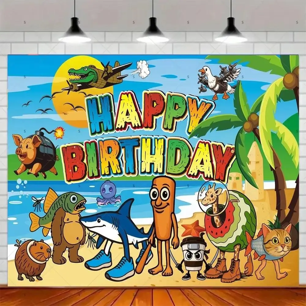 2D Flat Decorative Banner for Birthday Parties, Party Decoration, Tung Tung Sahur Tralalo Italian Brainrot Photography Backdrop Background Decor, No Power Needed for Easy Setup, Party Decorations Banners