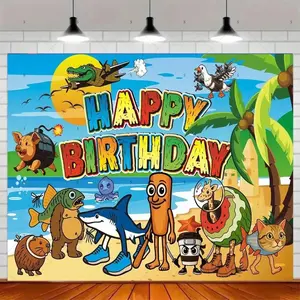 2D Flat Decorative Banner for Birthday Parties, Party Decoration, Tung Tung Sahur Tralalo Italian Brainrot Photography Backdrop Background Decor, No Power Needed for Easy Setup