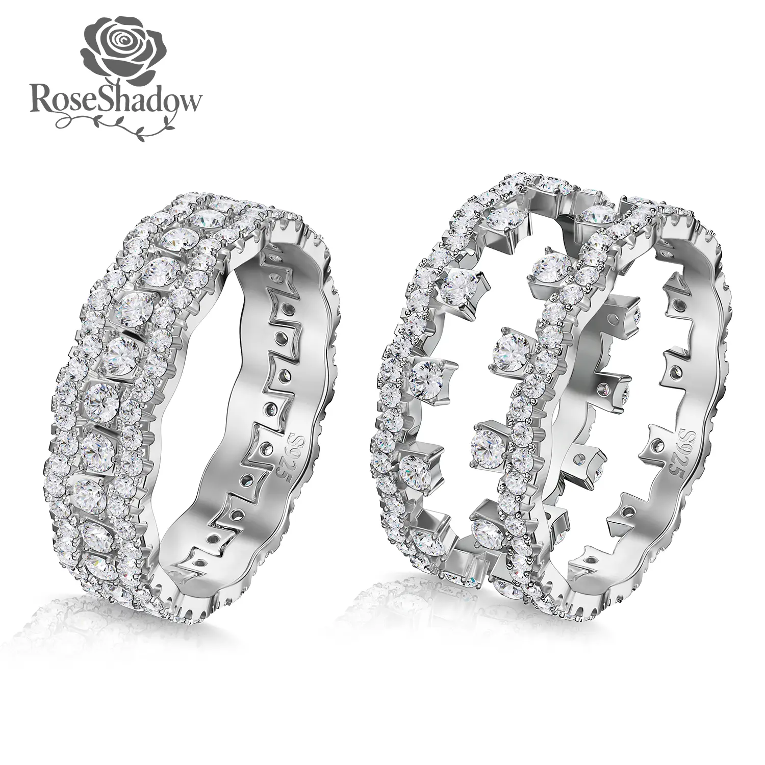 ROSESHADOW Moissanite Rings for Women 1.0ct Stackable 18K White Gold Plated D Color VVS1 Synthetic Moissanite Promise Engagement Bands Fine Jewelry Gifts for Her