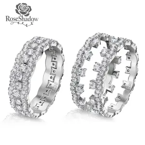 ROSESHADOW Moissanite Rings for Women 1.0ct Stackable 18K White Gold Plated D Color VVS1 Synthetic Moissanite Promise Engagement Bands Fine Jewelry Gifts for Her