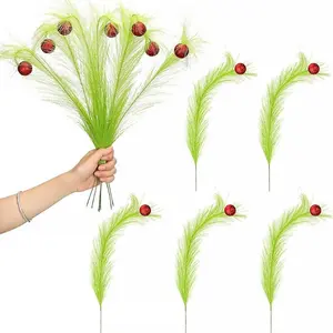 Christmas Tree Topper Green Curly Stem Lime Color Christmas Tree Pick Ornament Garland Vase Filler Branch Home Decor (Green)